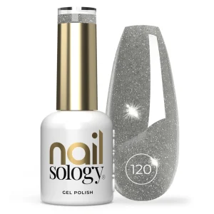 Lakier brokatowy z efektem Flash, hybrydowy, Nailsology Silver Divine 120, 8ml