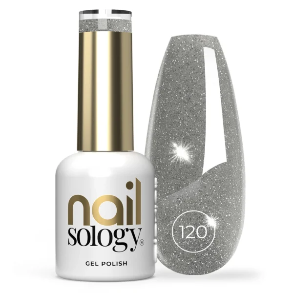 Lakier brokatowy z efektem Flash, hybrydowy, Nailsology Silver Divine 120, 8ml