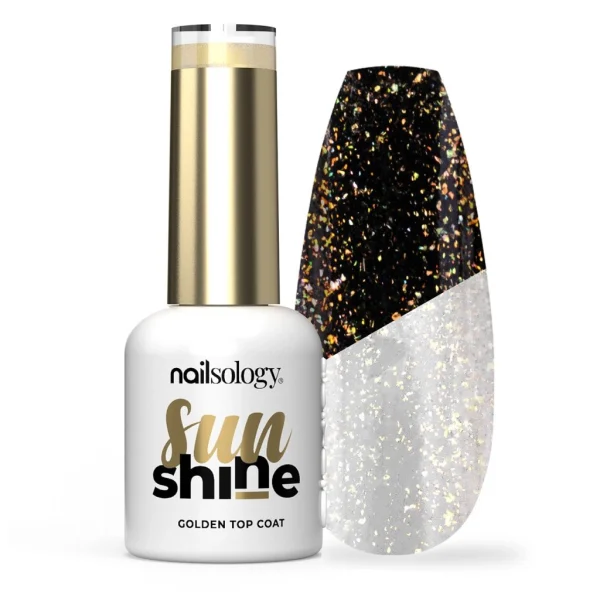 Top brokatowy do paznokci hybrydowych Nailsology Sun Shine Clavier, brokat złoty, 8ml