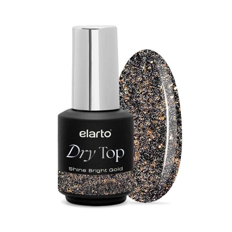 elarto Top hybrydowy z efektem blasku flash Dry Top Shine Bright Gold 7ml elarto Top hybrydowy z efektem blasku flash Dry Top Shine Bright Gold 7ml