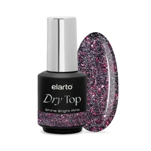 elarto Top hybrydowy z efektem blasku flash Dry Top Shine Bright Pink 7ml