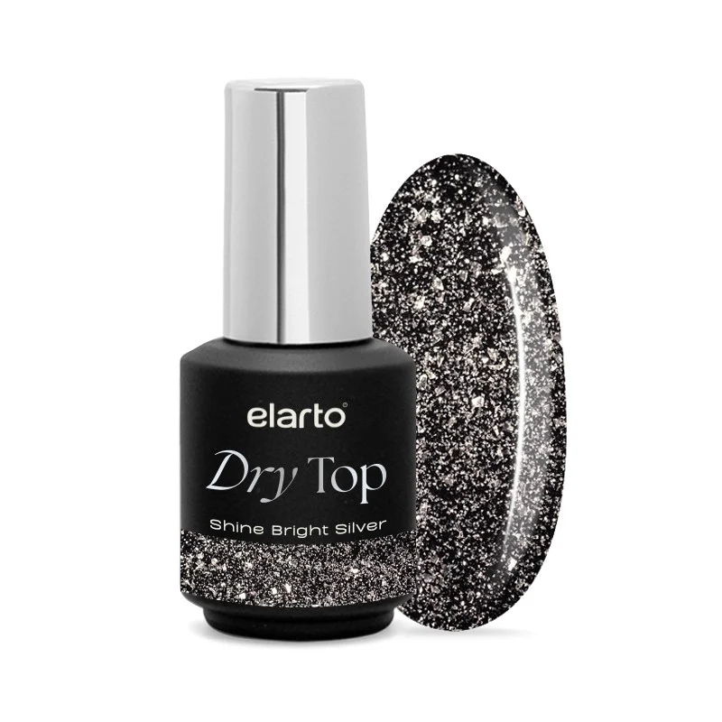 elarto Top hybrydowy z efektem blasku flash Dry Top Shine Bright Silver 7ml elarto Top hybrydowy z efektem blasku flash Dry Top Shine Bright Silver 7ml