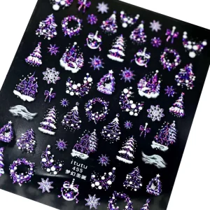 Świąteczne naklejki do paznokci 3D fioletowe ozdoba nr 455.