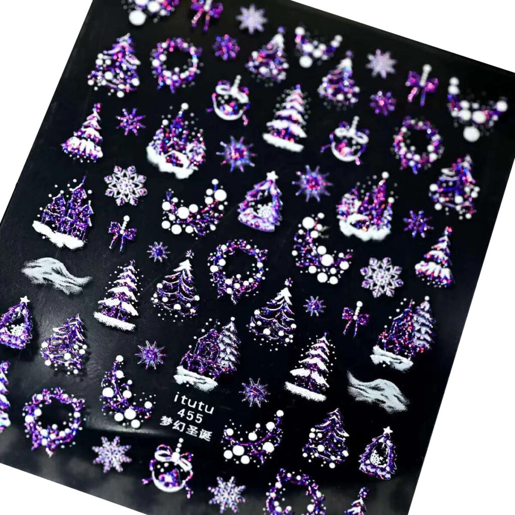 fioletowe-Świąteczne naklejki do paznokci 3D fioletowe ozdoba nr 455. Świąteczne naklejki do paznokci 3D fioletowe ozdoba nr 455.