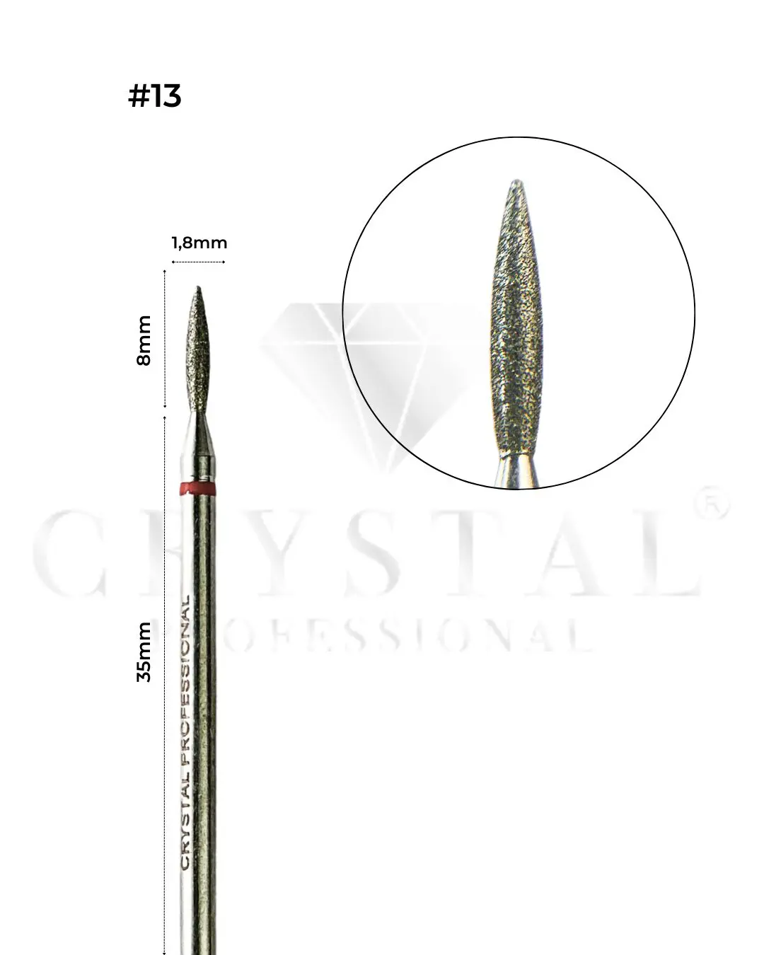 FREZ DIAMENTOWY „PŁOMIEŃ” Сrystal Professional №13 (CZERWONE NACIĘCIE 1,8 mm)