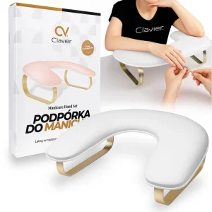 Podpórka pod dłonie do manicure owal – super soft, biało-złota.