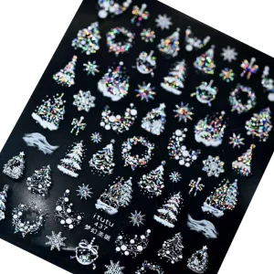 Świąteczne naklejki do paznokci 3D srebrne ozdoba nr 437.