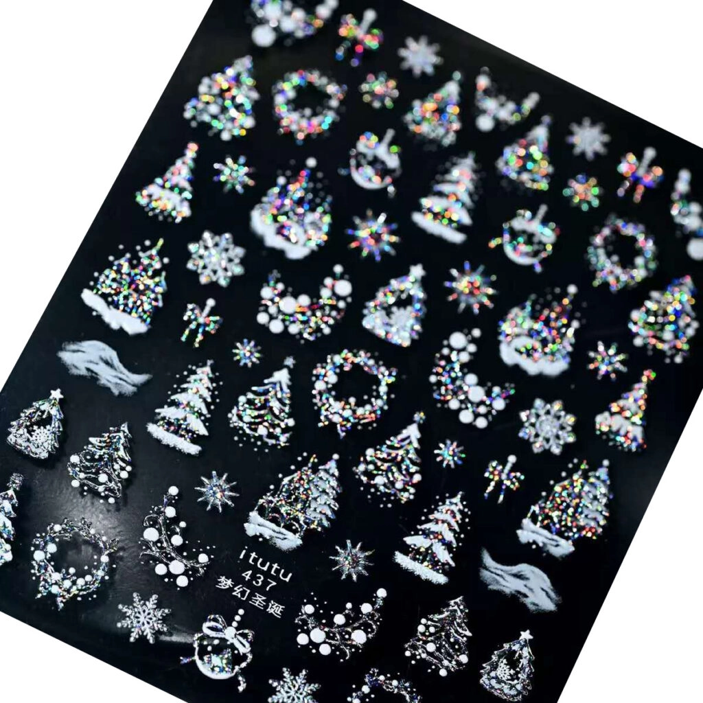 srebrna-1024x1024 Świąteczne naklejki do paznokci 3D srebrne ozdoba nr 437.