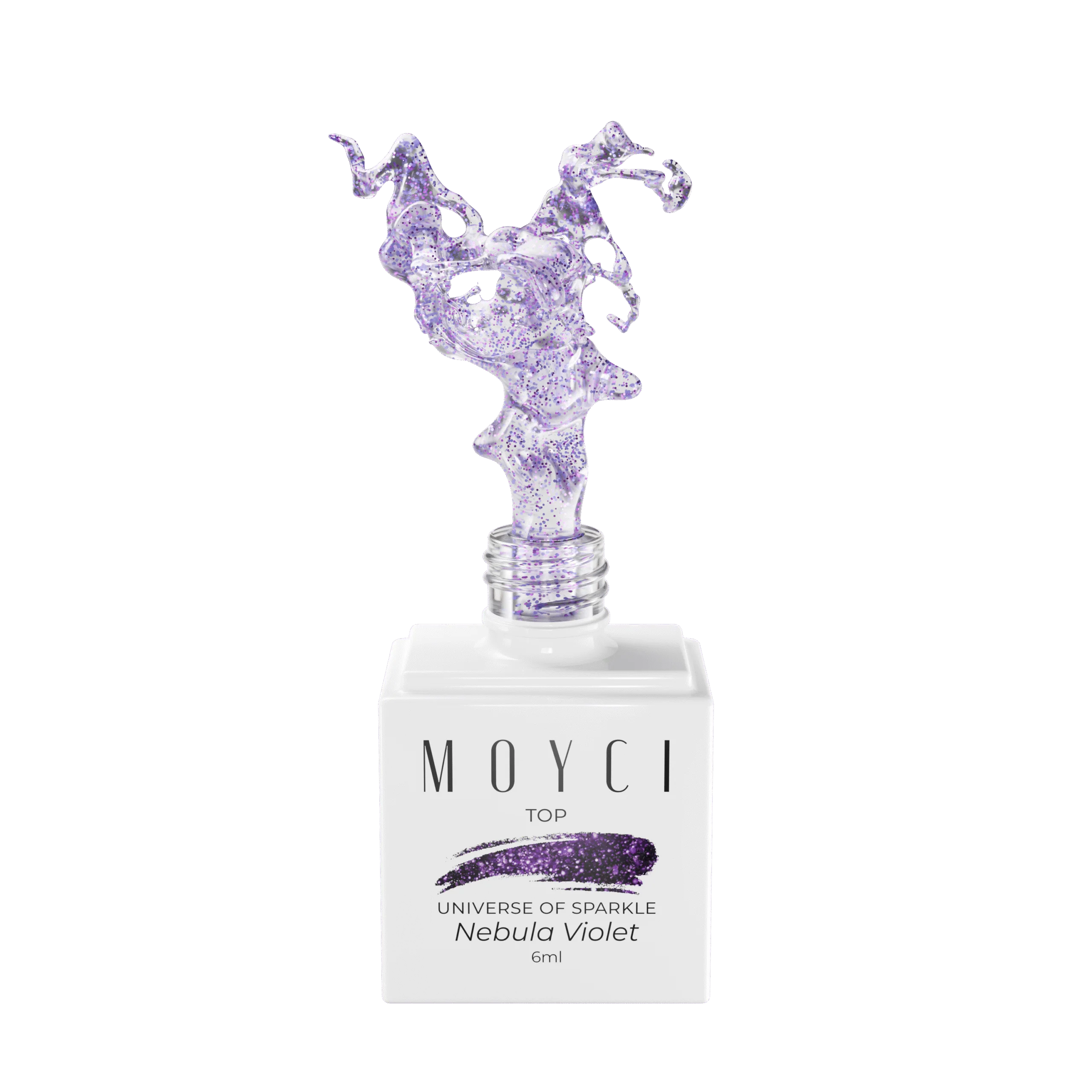 Moyci NEBULA VIOLET Moyci Top UNIVERSE OF SPARKLE Lakier nabłyszczający NO WIPE 6ml – NEBULA VIOLET
