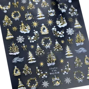 Naklejki do paznokci 3D złote, świąteczne ozdoba nr 436.